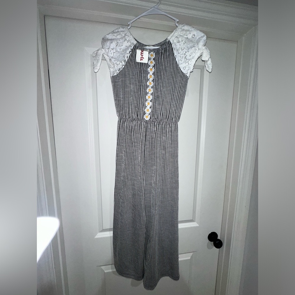 Girls NWT Black & White Striped Jumpsuit Size 12